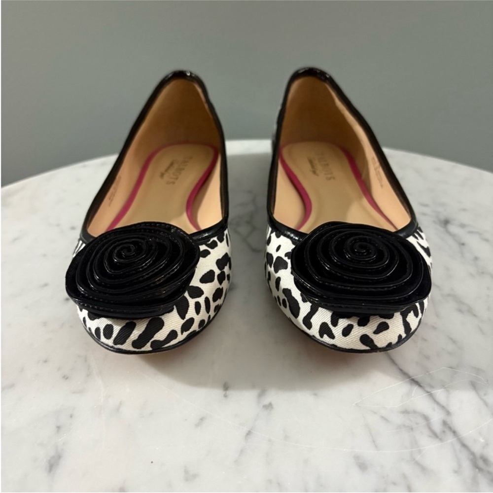 Talbots Rosette Ballet Flats 7.5B Animal Print Black White Made in Brazil - Picture 2 of 10